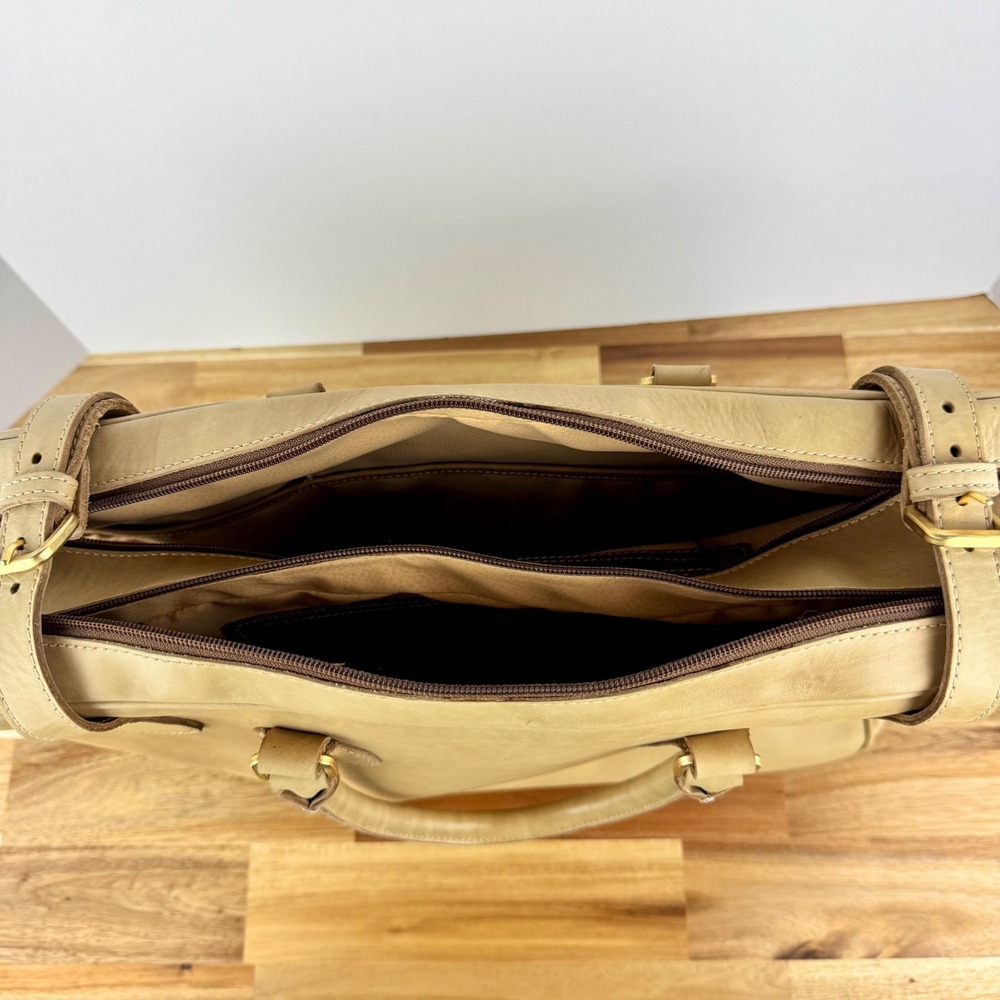 Tramontano Napoli Italian Leather Structured Satchel Handbag Beige Gold Hardware - Picture 7 of 12